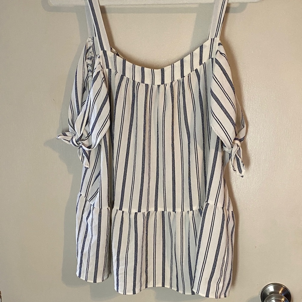 Striped Off-Shoulder Top - Blue and White